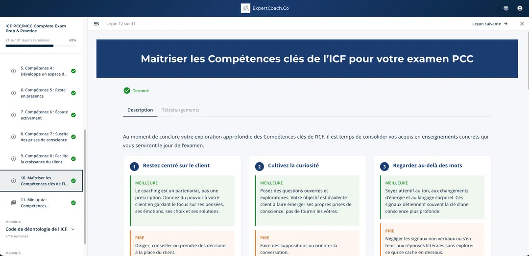 Modules approfondis sur les compétences clés et l'éthique